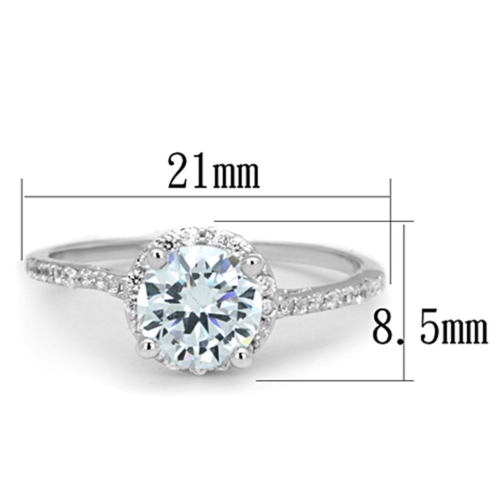 3W801 Rhodium Brass Ring with AAA Grade CZ in Clear - Joyeria Lady