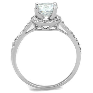 3W801 Rhodium Brass Ring with AAA Grade CZ in Clear