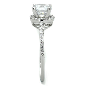 3W801 Rhodium Brass Ring with AAA Grade CZ in Clear