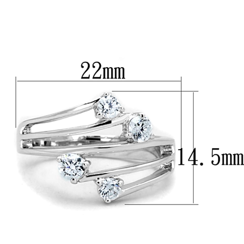 3W813 Rhodium Brass Ring with AAA Grade CZ in Clear - Joyeria Lady