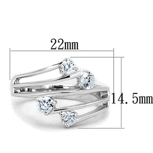 3W813 Rhodium Brass Ring with AAA Grade CZ in Clear