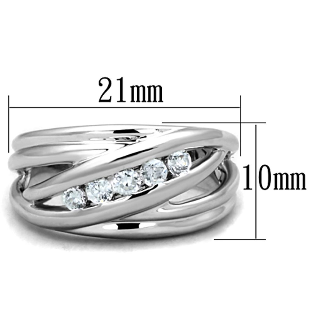 3W830 Rhodium Brass Ring with AAA Grade CZ in Clear - Joyeria Lady