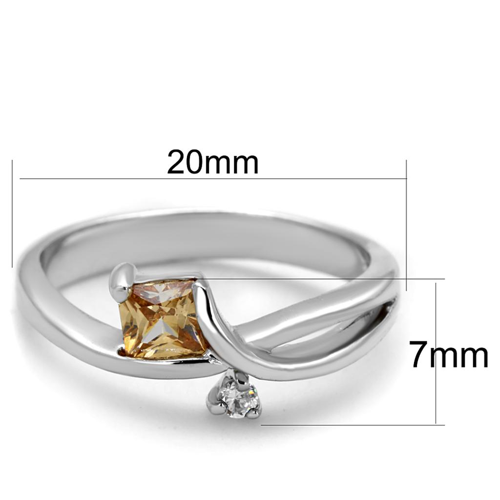 3W852 Rhodium Brass Ring with AAA Grade CZ in Champagne - Joyeria Lady