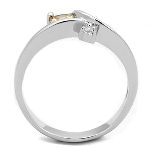 3W852 Rhodium Brass Ring with AAA Grade CZ in Champagne