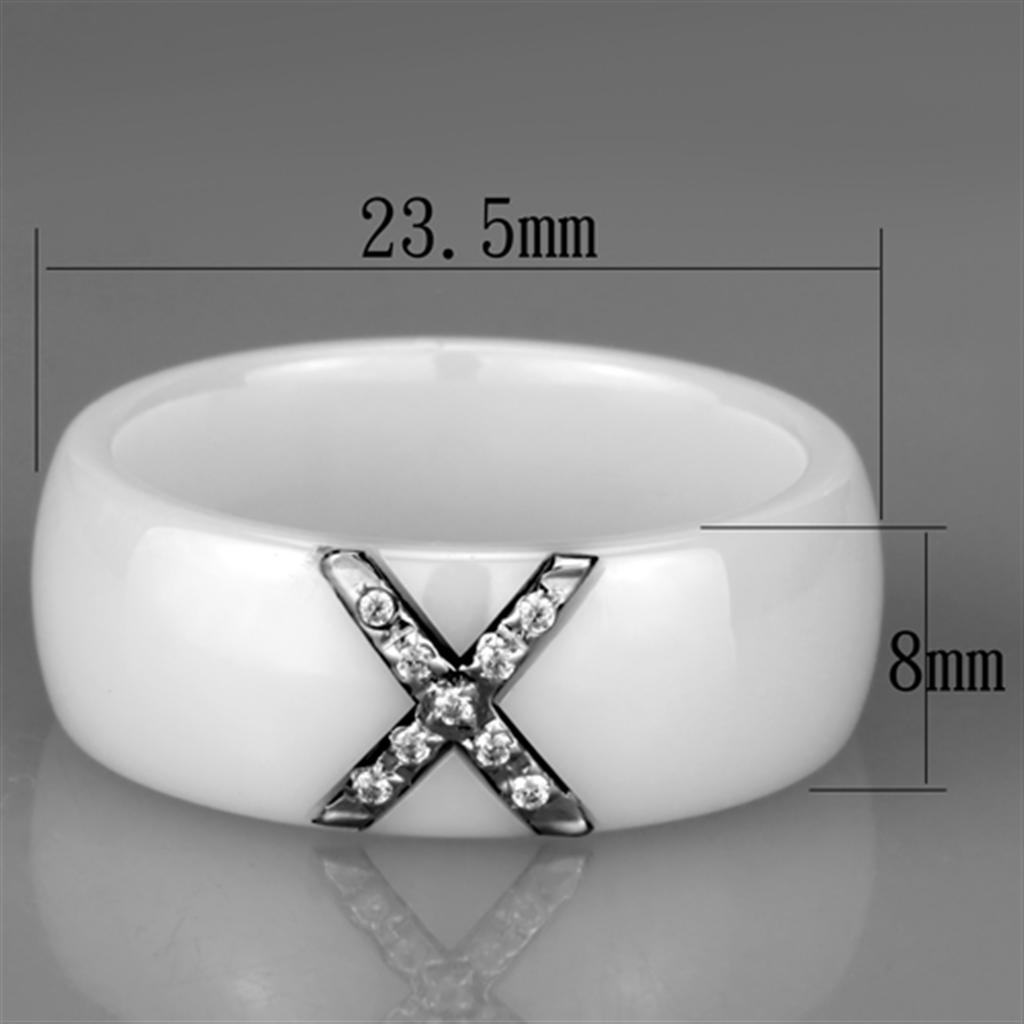 3W948 - High polished (no plating) Stainless Steel Ring with Ceramic  in White - Joyeria Lady