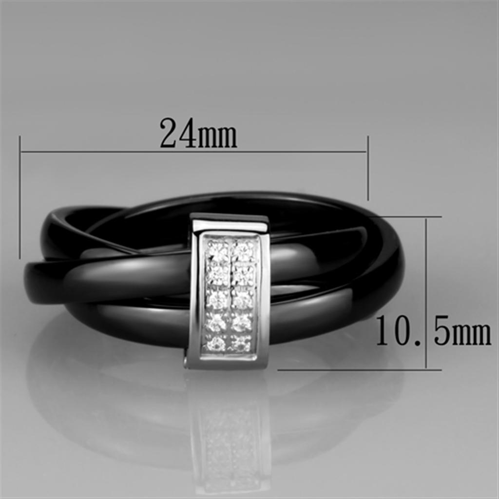 3W950 - High polished (no plating) Stainless Steel Ring with Ceramic  in Jet - Joyeria Lady
