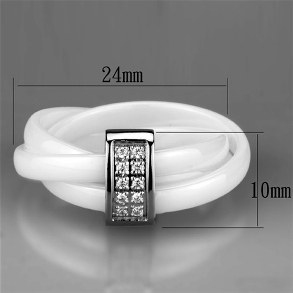 3W951 - High polished (no plating) Stainless Steel Ring with Ceramic  in White - Joyeria Lady