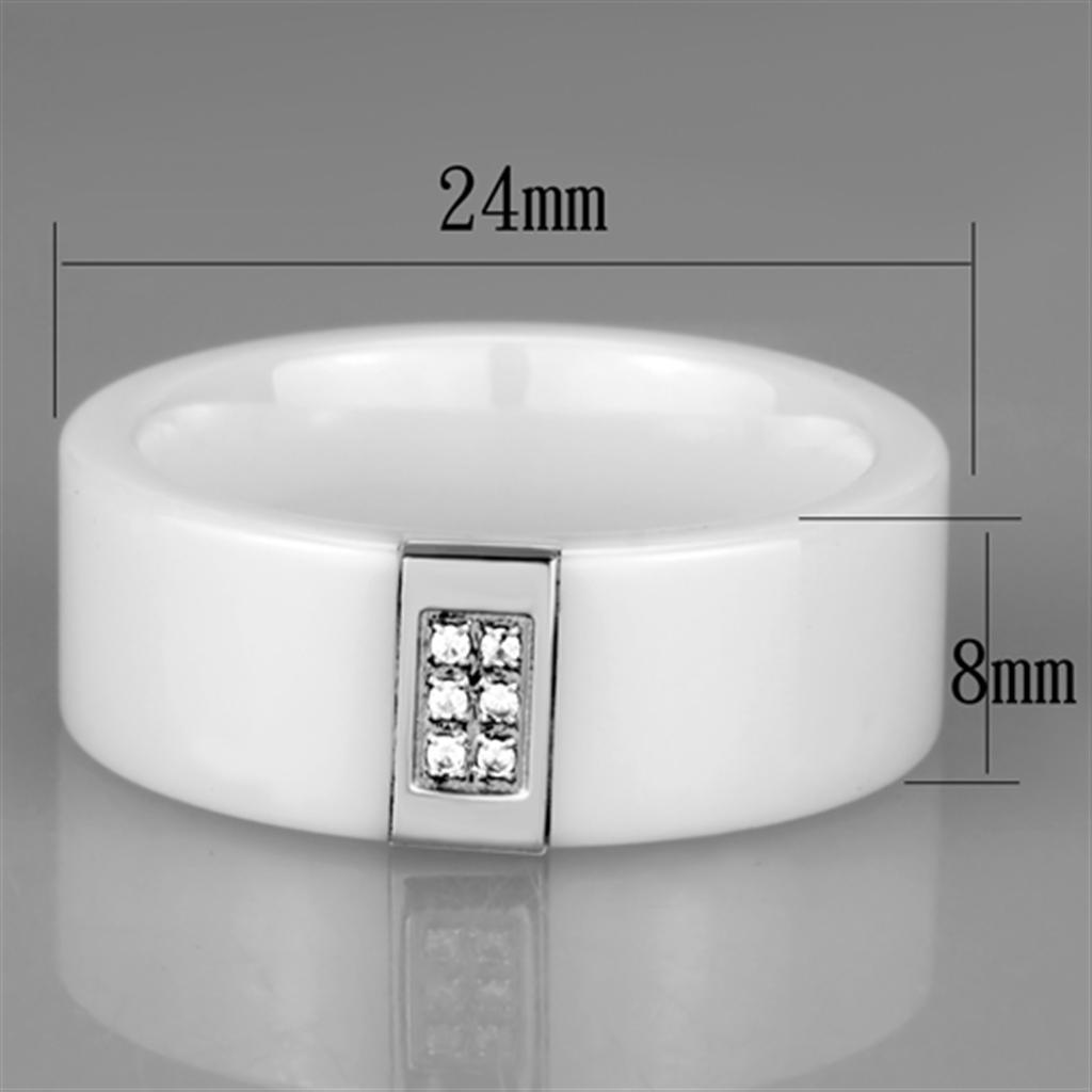 3W952 - High polished (no plating) Stainless Steel Ring with Ceramic  in White - Joyeria Lady