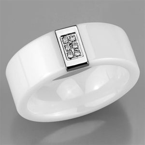 3W952 - High polished (no plating) Stainless Steel Ring with Ceramic  in White
