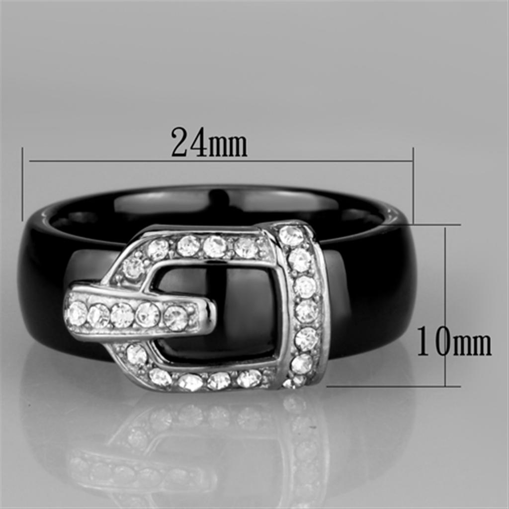 3W954 - High polished (no plating) Stainless Steel Ring with Ceramic  in Jet - Joyeria Lady