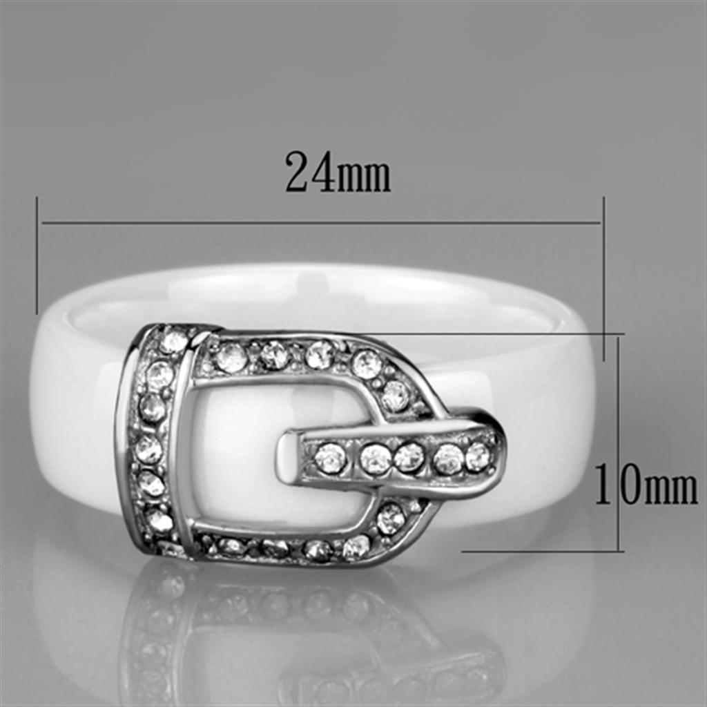 3W955 - High polished (no plating) Stainless Steel Ring with Ceramic  in White - Joyeria Lady