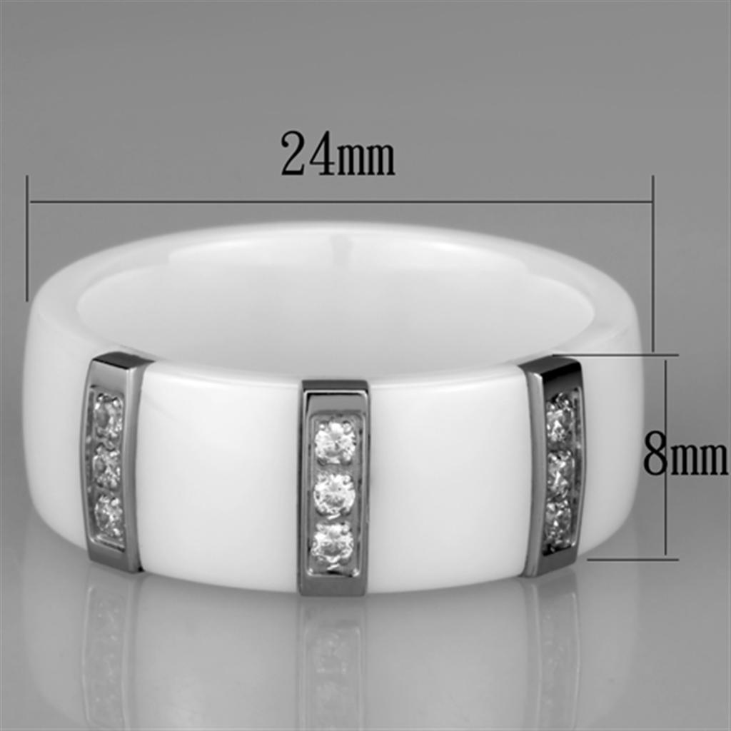 3W957 - High polished (no plating) Stainless Steel Ring with Ceramic  in White - Joyeria Lady