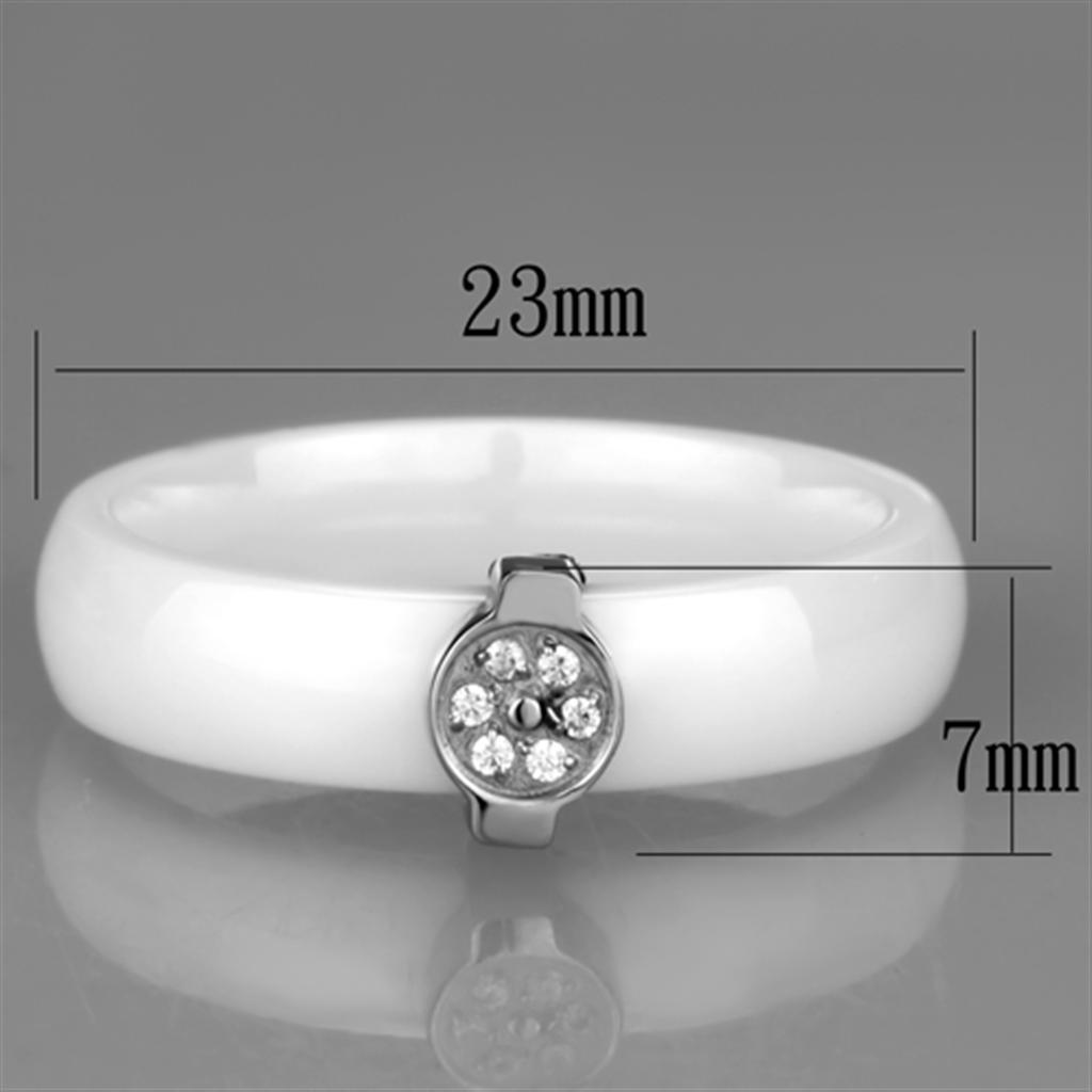 3W958 - High polished (no plating) Stainless Steel Ring with Ceramic  in White - Joyeria Lady