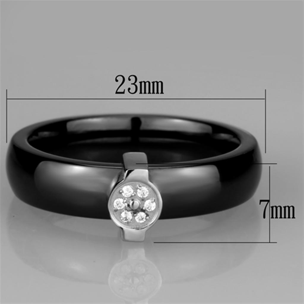 3W959 - High polished (no plating) Stainless Steel Ring with Ceramic  in Jet - Joyeria Lady