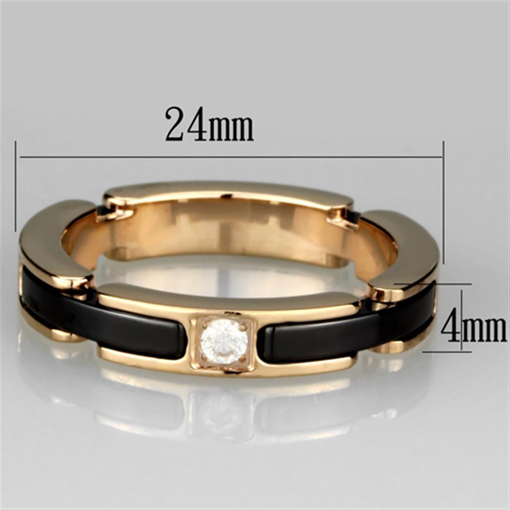 3W960 - IP Rose Gold(Ion Plating) Stainless Steel Ring with Ceramic  in Jet - Joyeria Lady