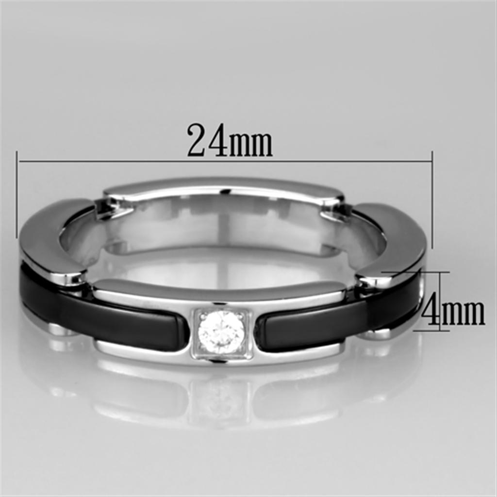 3W962 - High polished (no plating) Stainless Steel Ring with Ceramic  in Jet - Joyeria Lady