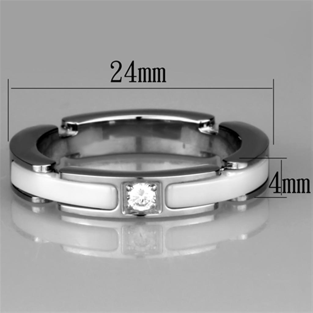 3W963 - High polished (no plating) Stainless Steel Ring with Ceramic  in White - Joyeria Lady
