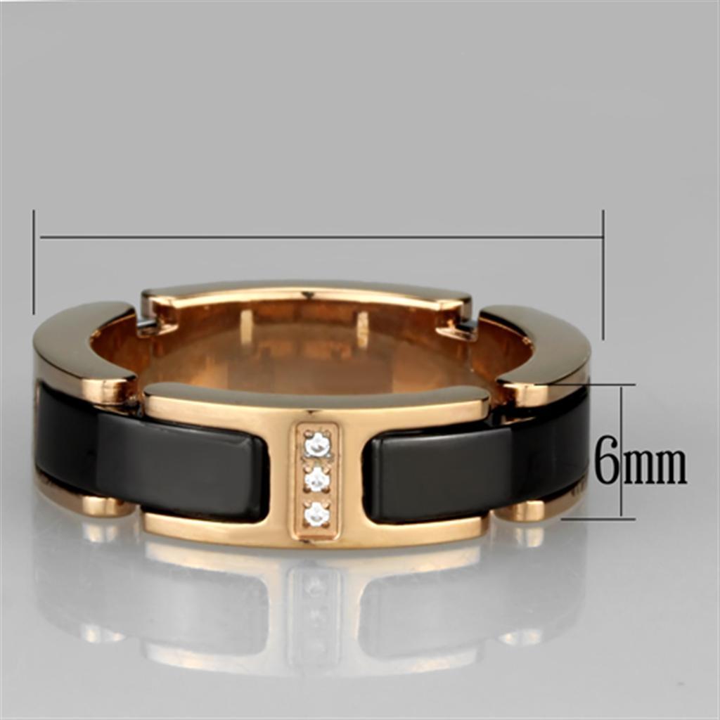 3W964 - IP Rose Gold(Ion Plating) Stainless Steel Ring with Ceramic  in Jet - Joyeria Lady