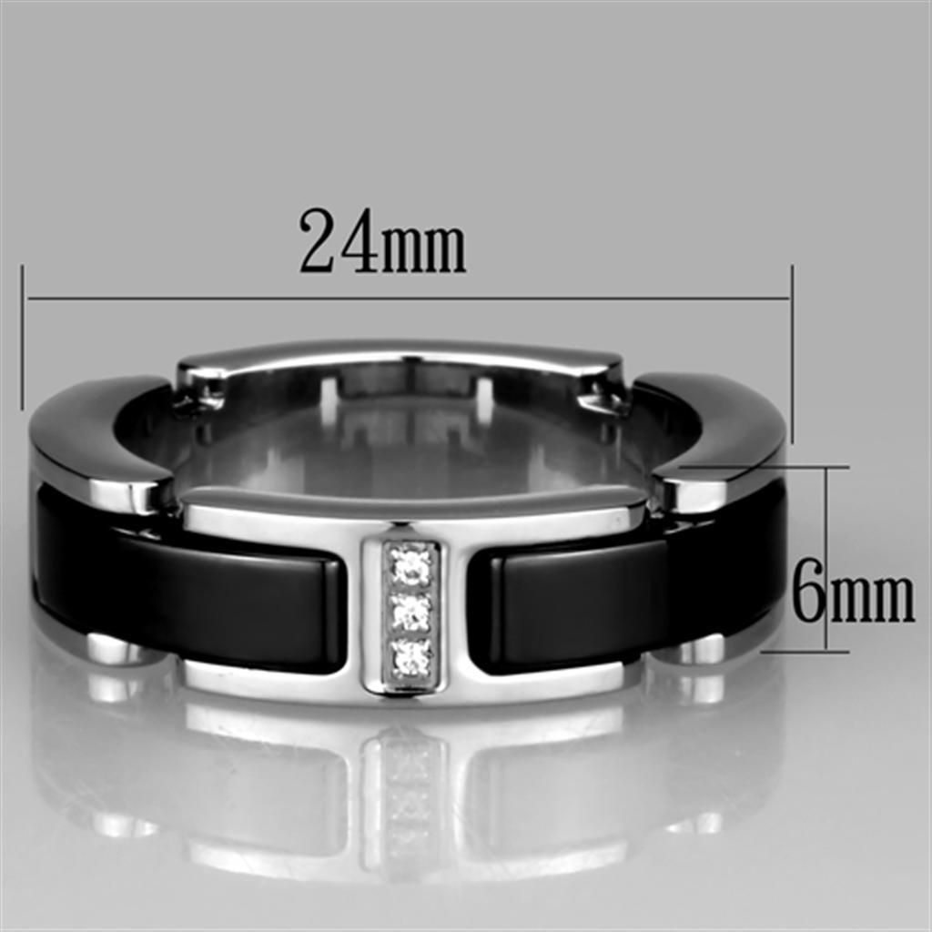 3W966 - High polished (no plating) Stainless Steel Ring with Ceramic  in Jet - Joyeria Lady