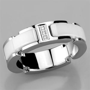 3W967 - High polished (no plating) Stainless Steel Ring with Ceramic  in White