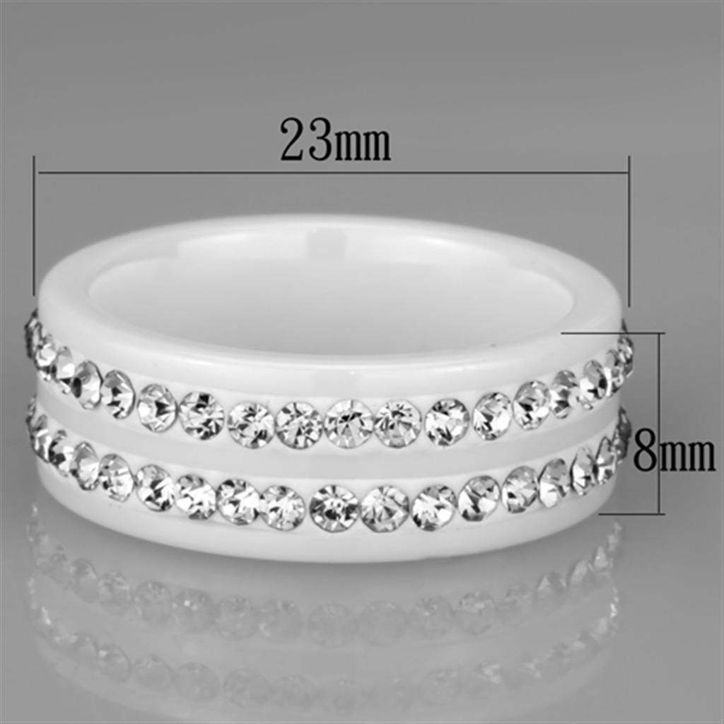 3W970 - High polished (no plating) Stainless Steel Ring with Ceramic  in White - Joyeria Lady