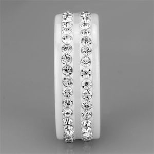 3W970 - High polished (no plating) Stainless Steel Ring with Ceramic  in White