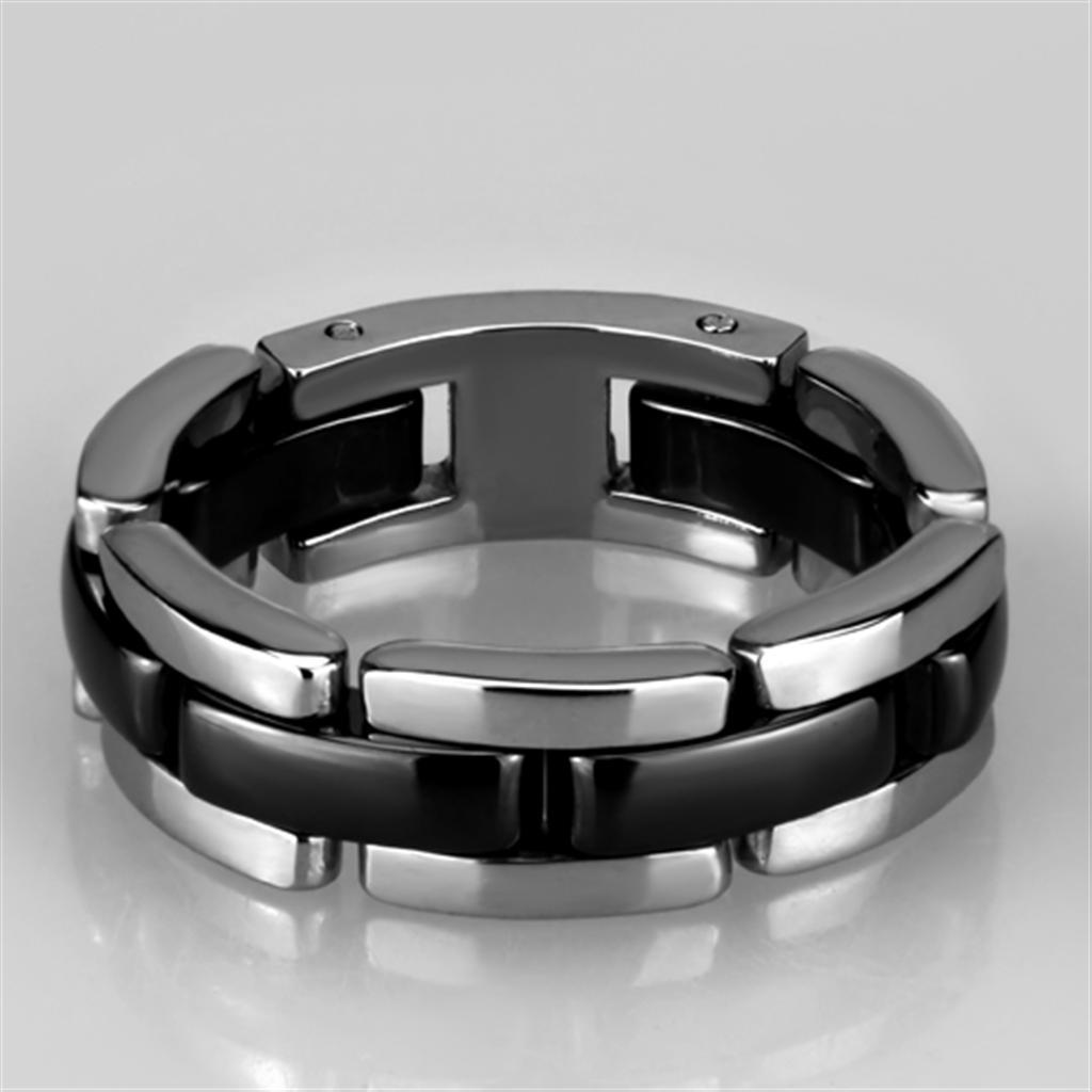 3W972 - High polished (no plating) Stainless Steel Ring with Ceramic  in Jet - Joyeria Lady