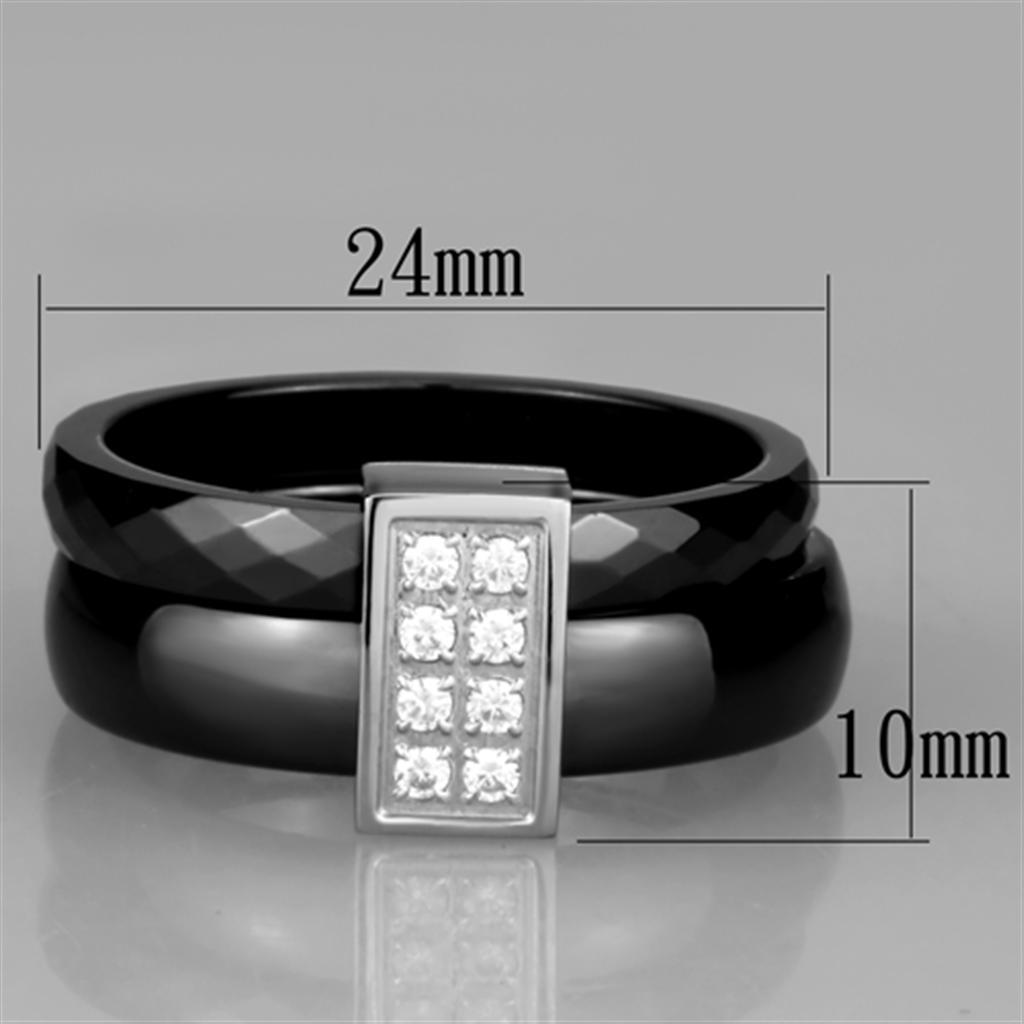 3W978 - High polished (no plating) Stainless Steel Ring with Ceramic  in Jet - Joyeria Lady