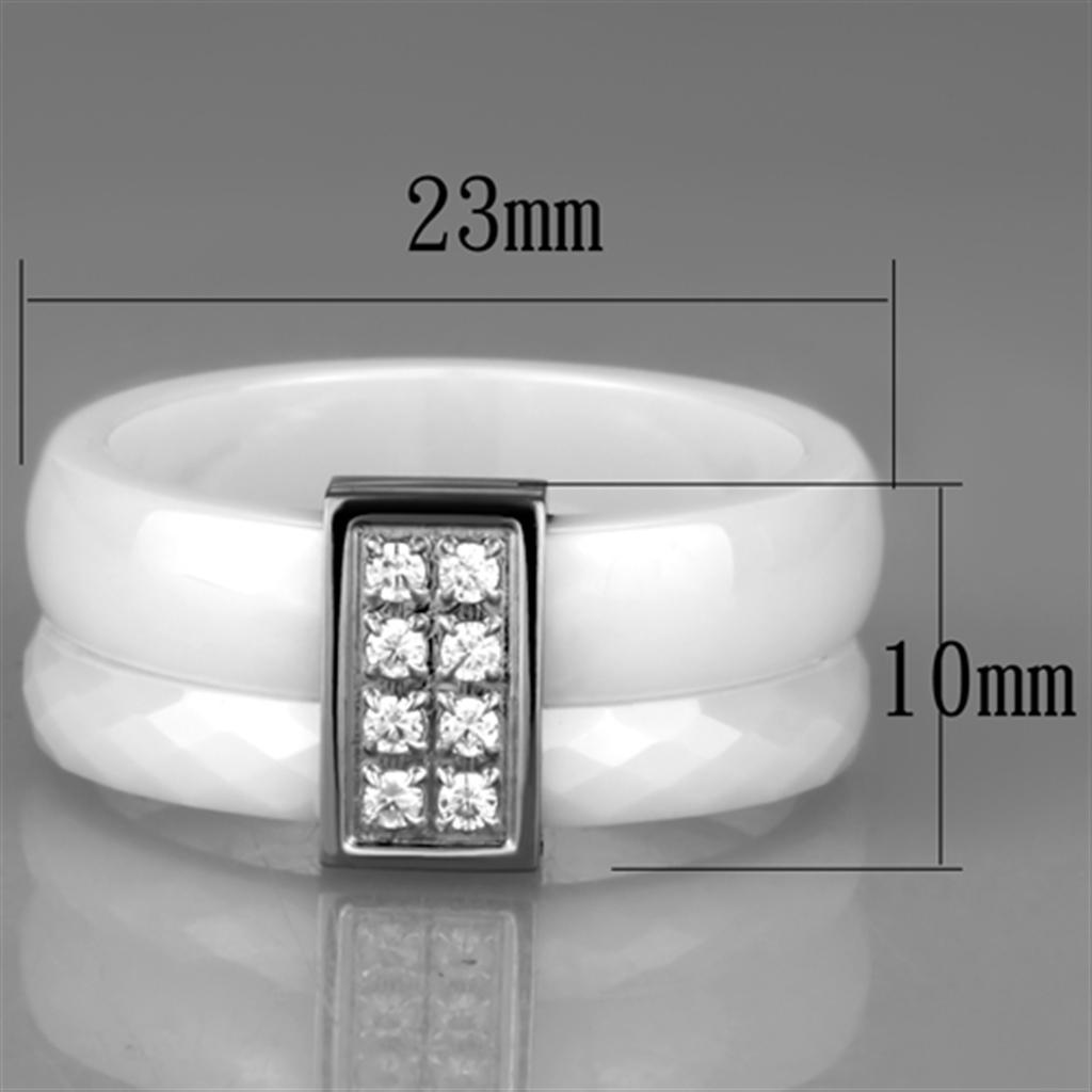 3W979 - High polished (no plating) Stainless Steel Ring with Ceramic  in White - Joyeria Lady