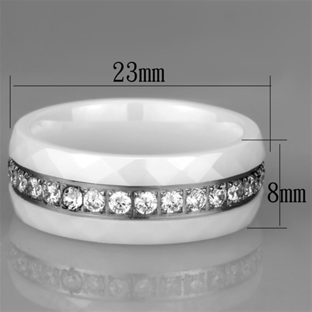 3W983 - High polished (no plating) Stainless Steel Ring with Ceramic  in White - Joyeria Lady
