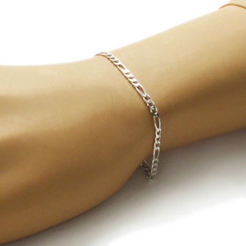 Classic Sterling Silver Figaro Chain Bracelet in 3mm (Gauge 080) width. Available in 7" and 8" Lengths. - Joyeria Lady