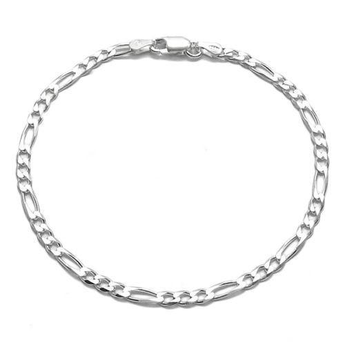 Classic Sterling Silver Figaro Chain Bracelet in 3mm (Gauge 080) width. Available in 7" and 8" Lengths. - Joyeria Lady