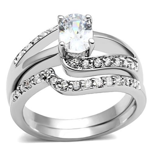 3W022 Rhodium Brass Ring with AAA Grade CZ in Clear - Joyeria Lady