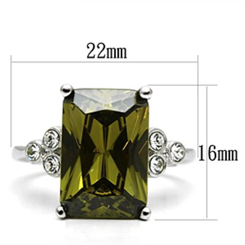3W029 Rhodium Brass Ring with AAA Grade CZ in Olivine color - Joyeria Lady