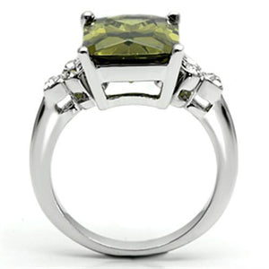 3W029 Rhodium Brass Ring with AAA Grade CZ in Olivine color