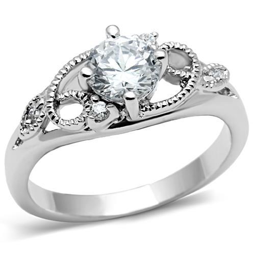 3W034 Rhodium Brass Ring with AAA Grade CZ in Clear - Joyeria Lady