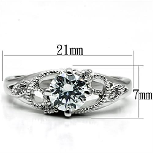 3W034 Rhodium Brass Ring with AAA Grade CZ in Clear - Joyeria Lady