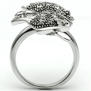 3W036 Rhodium Brass Ring with Top Grade Crystal in Clear