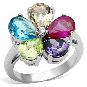 3W045 Rhodium Brass Ring with AAA Grade CZ in Multi Color - Joyeria Lady