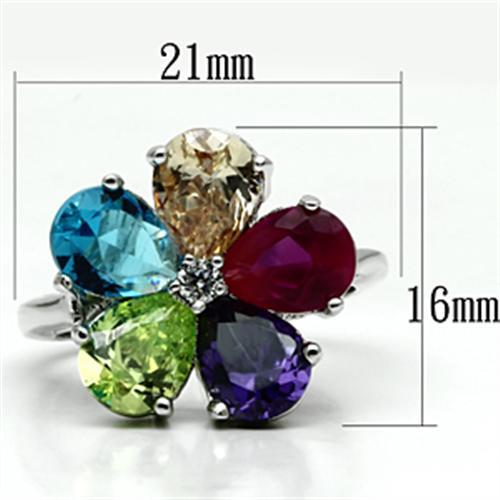 3W045 Rhodium Brass Ring with AAA Grade CZ in Multi Color - Joyeria Lady