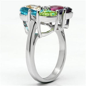 3W045 Rhodium Brass Ring with AAA Grade CZ in Multi Color