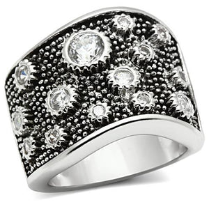 3W059 Rhodium Brass Ring with AAA Grade CZ in Clear - Joyeria Lady