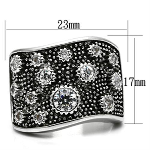 3W059 Rhodium Brass Ring with AAA Grade CZ in Clear - Joyeria Lady