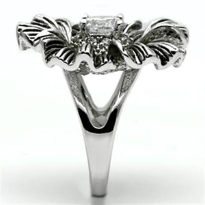 3W060 Rhodium Brass Ring with AAA Grade CZ in Clear