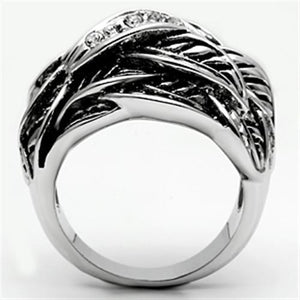3W063 Rhodium Brass Ring with Top Grade Crystal in Clear