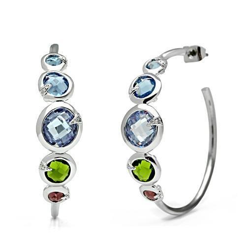 3W098 Rhodium Brass Earrings with AAA Grade CZ in Multi Color - Joyeria Lady