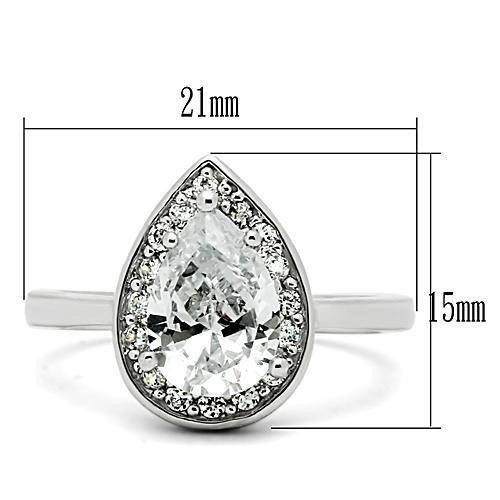 3W111 Rhodium Brass Ring with AAA Grade CZ in Clear - Joyeria Lady
