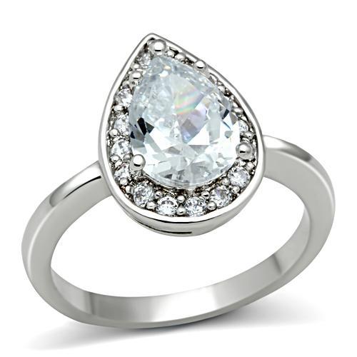 3W111 Rhodium Brass Ring with AAA Grade CZ in Clear - Joyeria Lady