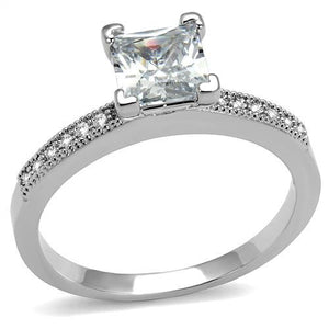 3W1209 Rhodium Brass Ring with AAA Grade CZ in Clear - Joyeria Lady