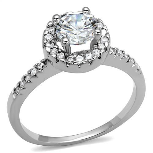 3W1210 Rhodium Brass Ring with AAA Grade CZ in Clear - Joyeria Lady